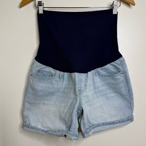 Gap Maternity Sexy Boyfriend Jean Shorts Size 27 Full Belly Panel Bleach Wash
